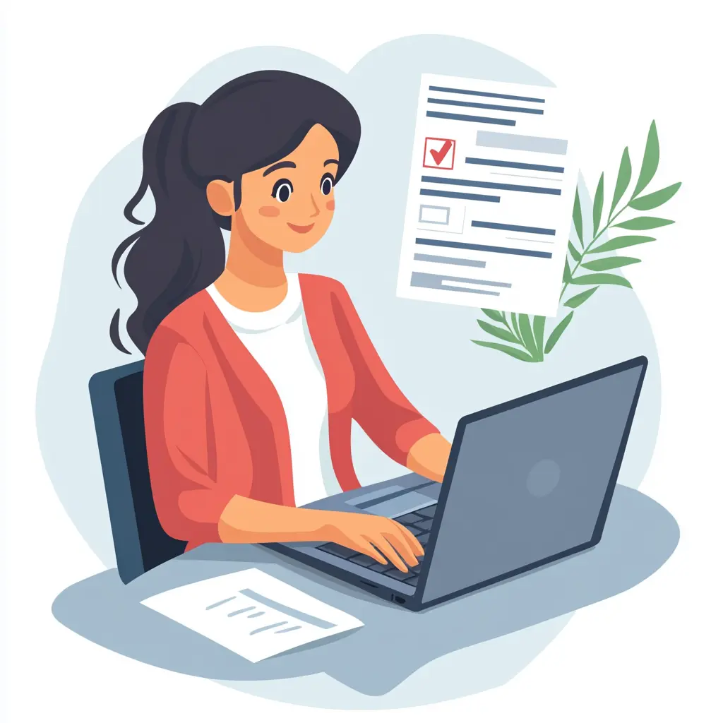 professionele groei in de zorg cartoon of woman filling in CV form